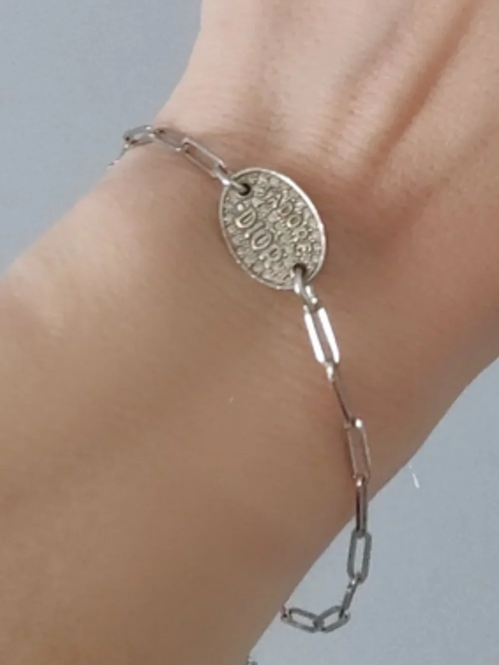 Dior Y2K vintage paperclip bracelet J'Adore Dior pave medallion adjustable w/COA